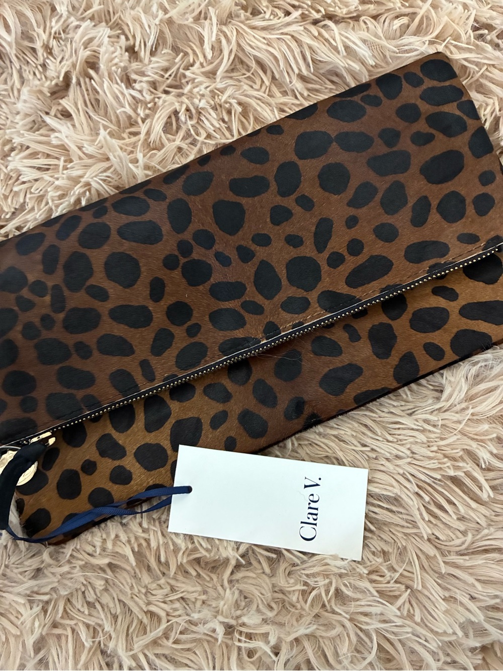 NWT CLARE V. LEOPARD HAIR ON FOLDOVER CLUTCH - Picture 4 of 8